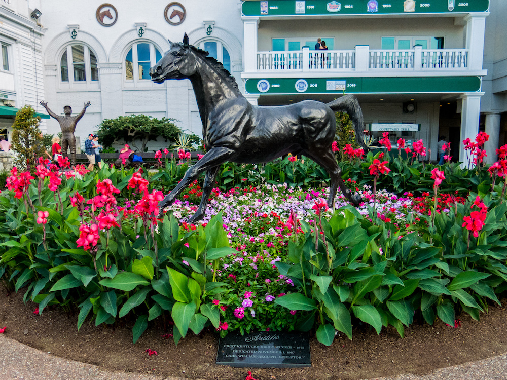 A statue of Aristides sits in the paddock at Churchill Downs to commemorate the Derby's first winner.
